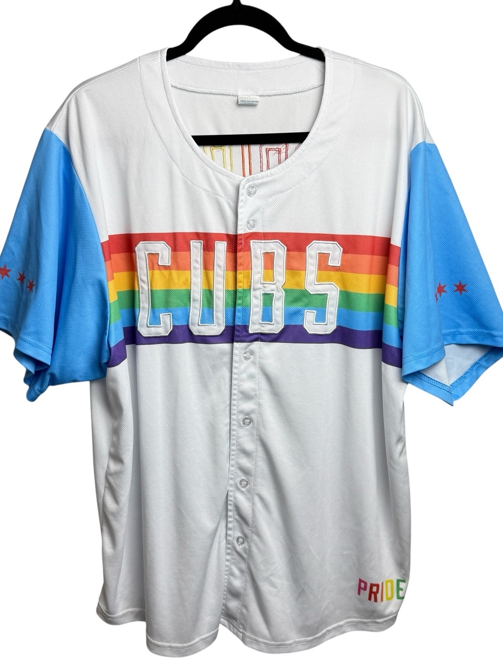 Chicago Cubs SZ XL Pride Baseball Jersey White Rainbow Stripe LGBT MLB Jersey